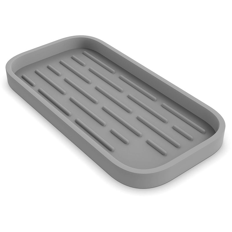 Z ZAPPOWARE ZAPPOWARE Kitchen Sink Organizer | Silicone Sponge Holder - Storage Tray for Dish Sponge, Soap Dispenser, Scrubber 9.6"x 4.9" (Gray) - Image 1